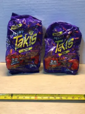 Mini Takis Two large bags of 25 singles exp:02/27/2026