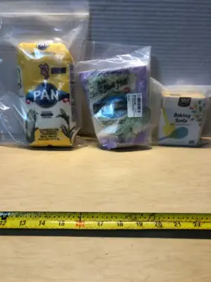 Pan cornmeal (opened), Red Mill baking power (opened), 365 Baking Soda (opened) exp: 11/24/2027