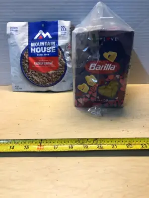 Chicken teriyaki freeze dried exp:11/2054 ( opened)two boxes Barisal heart shaped pasta exp:8/01/2028