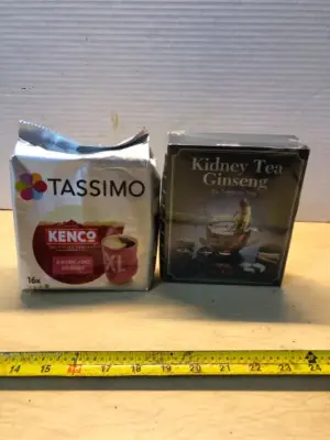 Tassimo coffee 16 count exp:12/2026, Kidney Tea Ginseng 25 count exp:01/10/2027