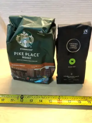 Starbucks ground coffee exp:03/15/2026, kicking bourse grounded coffee exp:08/15/2025