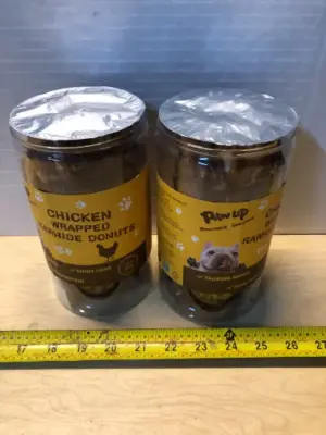 2 tubs 12.5oz chicken wrapped rawhide donuts exp:4/17/27 missing lids