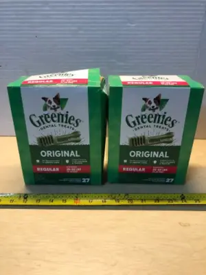 2 boxes 27oz each greenies dental treats exp:4/26/29