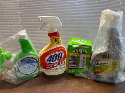 bug spray , 409, affresh , CLR cleaner