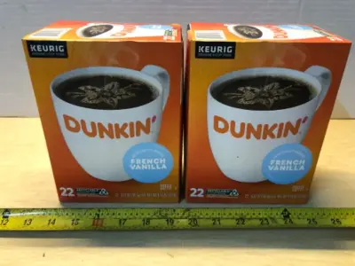 2 boxes 22 kcups each Dunkin French vanilla coffee kcups exp:12/21/26