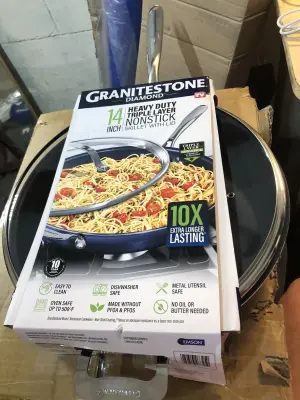 14” heavy duty triple layer non stick skillet with lid