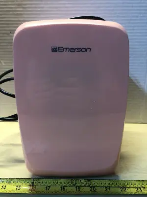 Emerson pink portable mini fridge cooler works