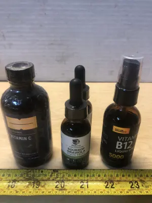 4oz vitamin C supplement, 2 bottles 1oz soursop graviola drops, vitamin B liquid spray