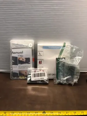 Manual hole punch kit, unknown size bolts, manual button maker, men’s wallet case