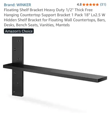 18”x2.5” floating shelf bracket