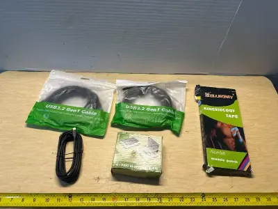 USB cables (2), kinesiology tape , type C charger and 4 port USB HUB