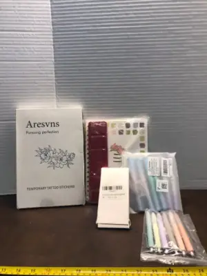 Temporary tattoos, watercolor kit, assorted pens