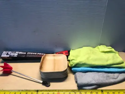 Stove protectors , bamboo plates, microfiber cloths and epoxy  mixer