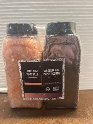 himalayan pink salt and whole peppercorn duos