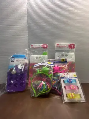 2ct little girl headbands, 4 pack candy molds, 3pc light up braclets 2ct 5 pack drink pouches