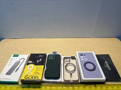 iPhone cases(6.3/15/GLXY S24)  tempered glass screen protectors(4) and usb connector