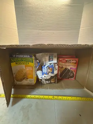 Box of cake mix, chocolate chip cookies