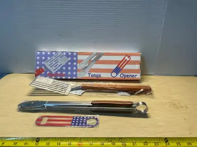 American flag decorative spatula, tongs and can opener set (2)