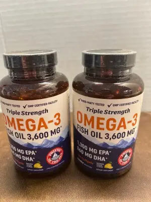 2 bottles of omega 3 fish oil capsules