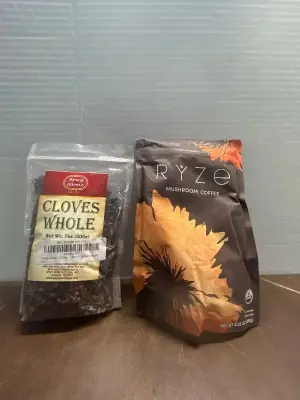 7 oz of whole cloves and 6.35 oz of mushroom coffee