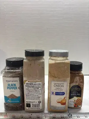 Black pepper, brown gravy mix, granulated onion and apple pie spice