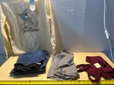 Jeans (size:10), tank top, long sleeve (L) and  underwear (XS)