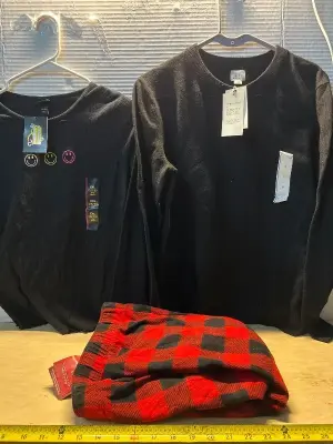 Women’s long sleeves (2) and pajama pants (L)
