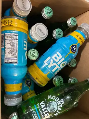 Box of sparkling water and Bio lyte