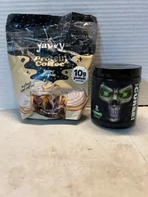 12.8 oz of protein coffee and 50 servings of green apple pre workout