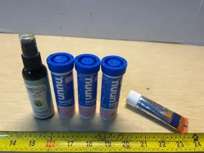 Essential oil spray, sports hydration drink tablets and arthritis pain relief ointment