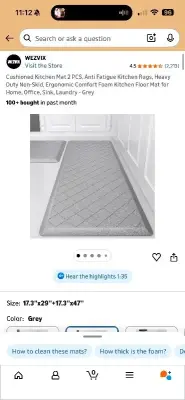 Cushioned kitchen mats 2 pcs 17.3”x29”