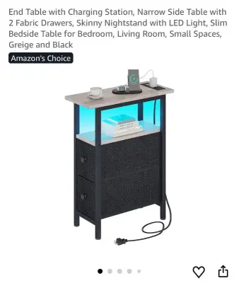 Small End Table W Charging Station