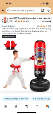 Inflatable boxing bag for kids