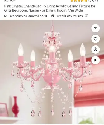 Pink 17” W 5 light chandelier
