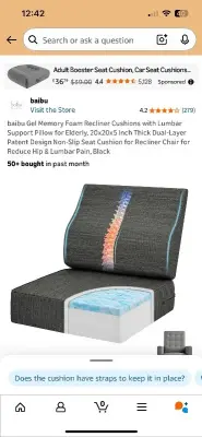 Gel Memory Foam Recliner Cushions with Lumbar Support Pillow for Elderly, 20x20x5 Inch