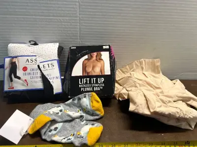 size medium black spanks , tan spanks, sticky lift bra , socks