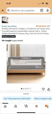 Grey 71in baby bed rail