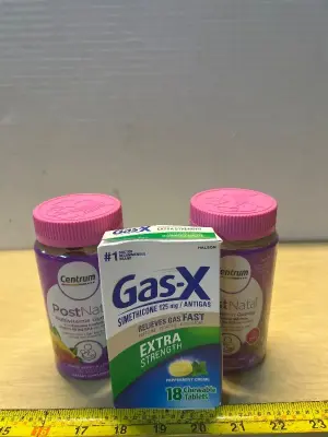 Post natal multivitamin gummies (2) and gas-X tablets (02/2026)