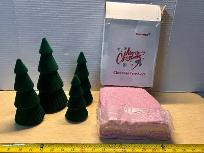 Velvet Christmas trees(4) and Christmas tree skirt (pink)