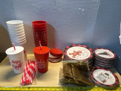 Christmas cups and plates/silverware