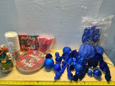 Ornaments, Christmas party supplies and mini velvet  Christmas tree