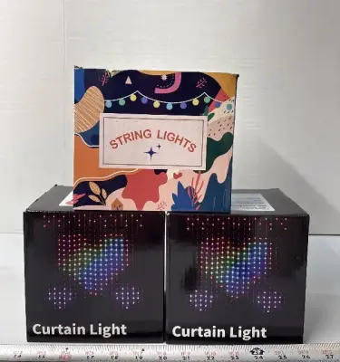 2 sets of curtain lights and string lights