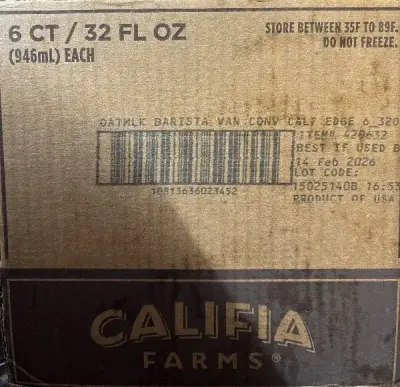 6ct Califia Farms oatmilk exp:02/26