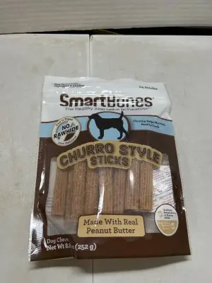 “smart bones” churro style dog treats made with real peanut butter