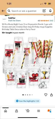 Movie night party supplies