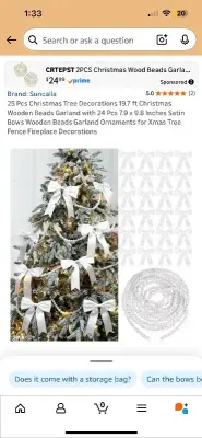 Christmas tree decorative beads / bows (white)