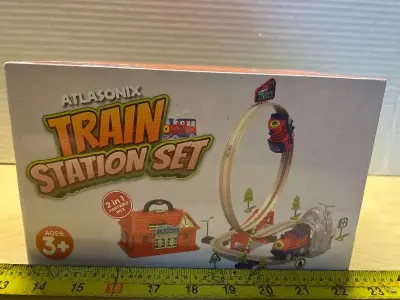 Kids toy train station set