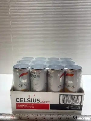 12pk Celsius sparkling raspberry peach exp:08/26