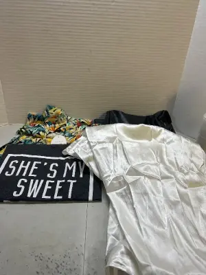 size small faux leather pants , button up , tshirt , dress