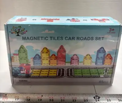 Magnetic tiles car roads set
